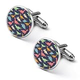 Colored Dinosaur Cufflinks for Men Round Cuff Links Shirt Cufflinks Jewelry for Wedding Party Business Gifts 1.7cm