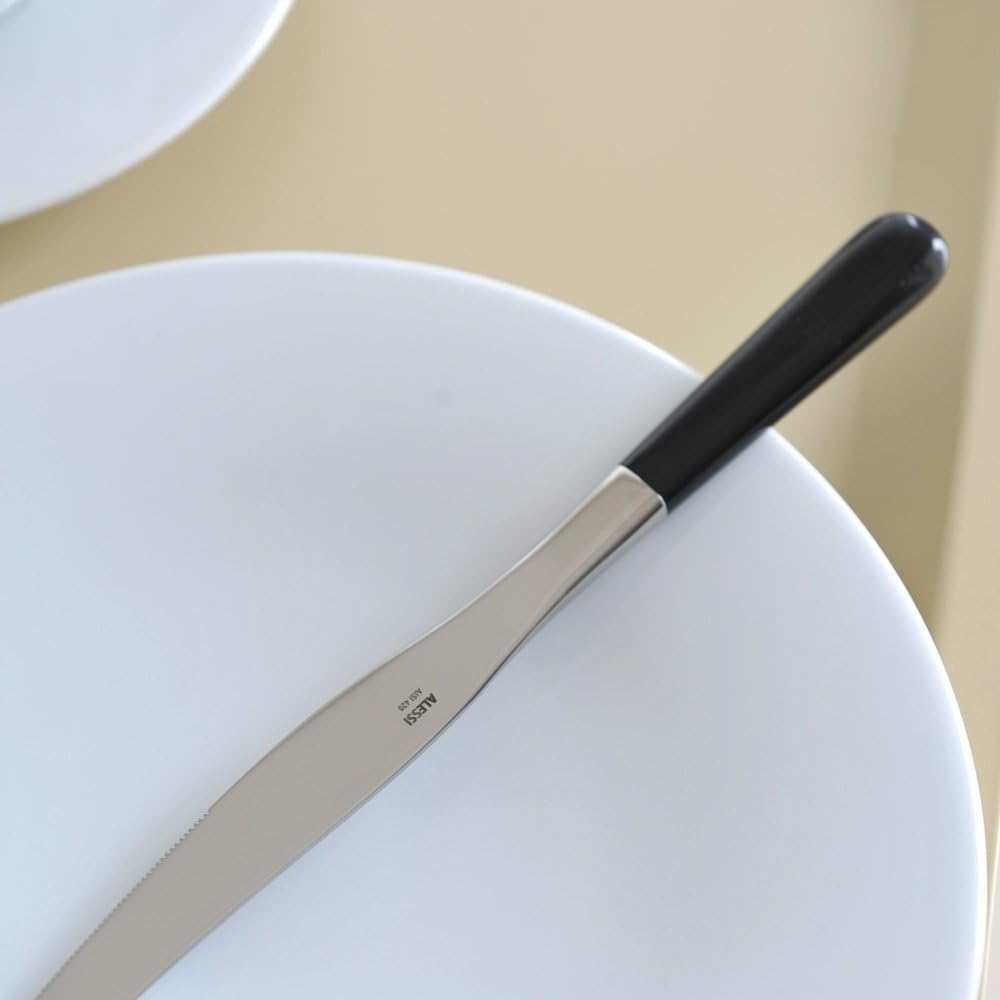 Alessi - LCD02 / 6-40 Fruit Knives in 18/10 Stainless Steel Mirror Polished POM Handle, Black, 6 Pieces