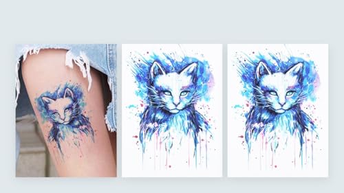 Tatuaggio temporaneo per gatti ad acqua tatuaggio finto tatuaggio Watercolor Cat Tattoo HB235