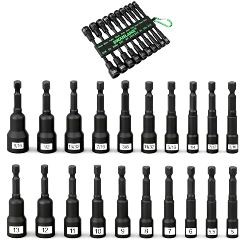 Image of Magnetic Nut Driver Set, 20-Piece Metric & SAE 1 /4 inch Hex Shank, Drill Socket Set, Impact Driver Bit Sets, Magnetic Bit Holder with Aluminum Alloy Snap Clip, 65mm Long Hex Bits, Quick Change Tool