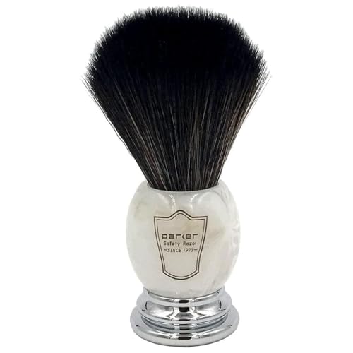 Image of Parker Ultra Soft Synthetic Shaving Brush with Marbled Handle & Stand - 22mm Knot, Vegan, Fast-Drying, Cruelty-Free, Barbershop Quality, Gentle on Sensitive Skin, Builds Rich Cream & Soap Lather