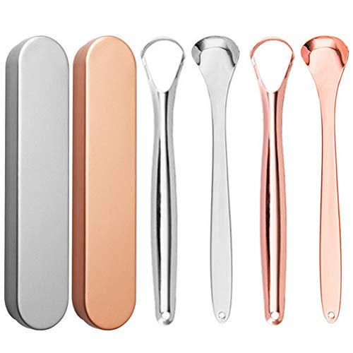 Tongue Scraper Cleaner, Shangling 4 Pack Stainless Steel Tongue Scraper Metal Tongue Brushes with Travel Handy Case for Healthy Oral Care Fresh Breath