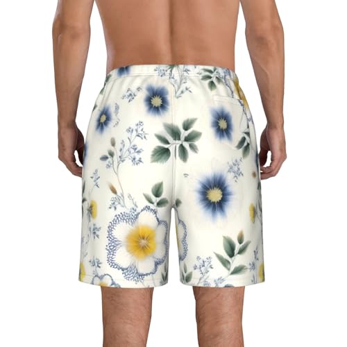 Blue Flower Floral Pattern Print Stylish Men Beach Shorts Lightweight Cozy Swim Trunks Summer Casual Outings Holiday3
