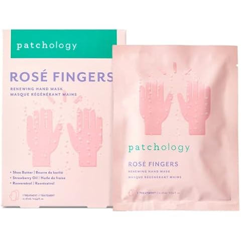 Patchology Rosé Fingers Renewing Hand Mask - Strawberry-Scented Moisturizing Gloves with Shea Butter for Dry & Cracked Hands, Repairing Hand Treatment for Baby Soft Skin, Self-Care Essential - 1 Pair Cover