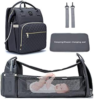 Diaper Bag Backpack with changing station, stroller strap, and USB port (Gray)