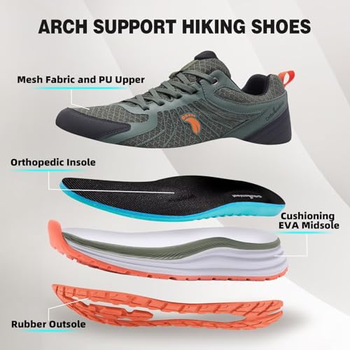 Image of OrthoComfoot Men's Orthopedic Waterproof Trail Running Shoes - Arch Support for Plantar Fasciitis, Orthotic Comfort, Flat Feet, Hiking Sport Gym Sneakers, Foot & Heel Pain Relief
