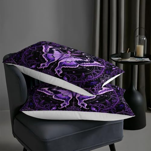 Image of AILONEN Full Comforter Set 3 Piece, Purple Moth Moon Botanical 3D Printed Bedding with 2 Pillowcases, Soft Breathable Microfiber Gothic Decor for Guest Room