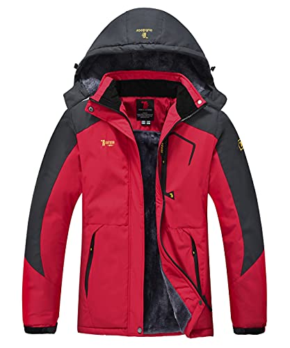 YSENTO Womens Waterproof Jacket Winter Warm Ski Coat Hooded Mountain Fishing Hiking Jackets(Red,S)