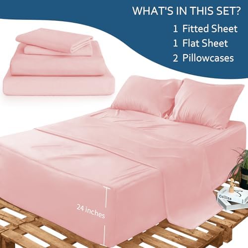 Moonsea Flannel Sheets Queen Size - 100% Cotton Flannel - Queen Flannel Sheet Set - Brushed for Extra Softness Fits 16in to 24in Pillow Top Air Bed Mattress - Pink - Thumbnail 2
