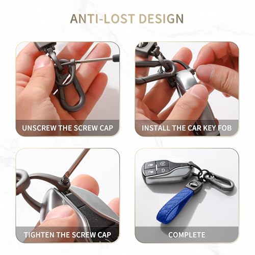 Image of Gkeygo Carabiner Keychain, Universal Heavy Duty Woven Handmade Leather Key Chain, Car Fob Key Keychains with 360 Degree Rotatable Snap Swivel and Anti-Lost D-Ring for Men and Women, Gunmetal - Blue