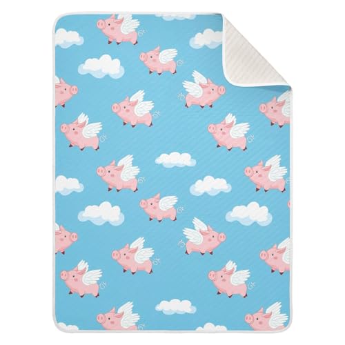 Image of vvfelixl Baby Swaddle Blanket for Boys Girls Flying Pink Pigs Baby Blanket for Newborn Nursery Blanket for Crib Stroller 30x40 in