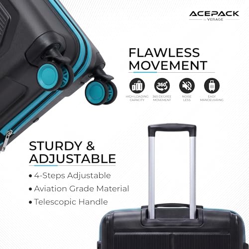 Image of ACEPACK Megatron Set of 2 (S+M) Cabin & Medium Size Hard-Sided Polypropylene Luggage - Lightweight Suitcases with Anti-Theft Zipper & Number Lock (Black + Teal)