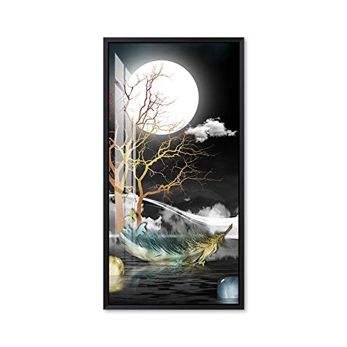 Peinture sur toile lune arbre paysage abstrait nordique grand format décor salon