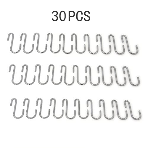 Aecllcea 30 Pack Heavy Duty S Hooks For Hanging Kitchen Utensils, Jeans, Plants, Pots And Pans，Professional S Shaped Hooks For Closet, Wire Shelving, Garage, Garden，Camping #TOP3
