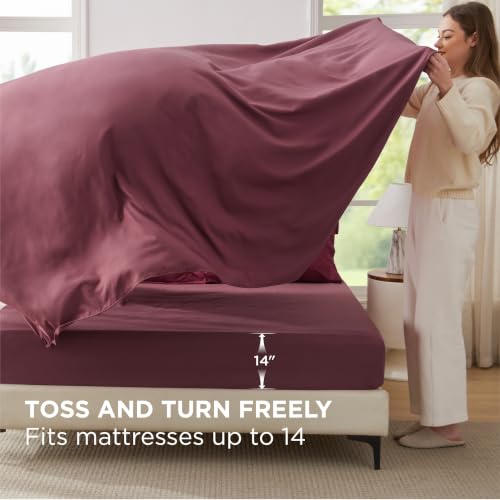Image of Bedsure King Size Comforter Set - 7 Pieces Burgundy King Bedding Set for All Seasons, Boho Contrasting Design Bed in a Bag with Comforter, Sheets, Pillowcases & Shams