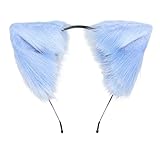 OURIZE Realistic Furry Fox Cat Ears Headband Cosplay Costume Accessory for Halloween, Christmas (Blue)