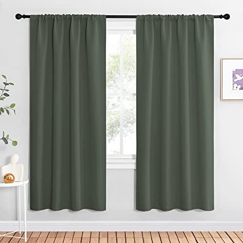 NICETOWN Bedroom Curtains Blackout Draperies - All Season Thermal Insulated Solid Rod Pocket Top Blackout Curtains/Drapes for Kid's Room (Dark Mallard