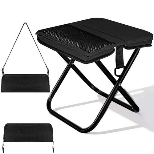 BKLRBRV Ultra-Thin Portable Folding Stool - 1.97' Slim Fold, 0.99LB Lightweight, 200LB Capacity Camping Chair for Adults, Compact Collapsible Seat for Outdoor Fishing, Hiking, Events & Queue（Black）