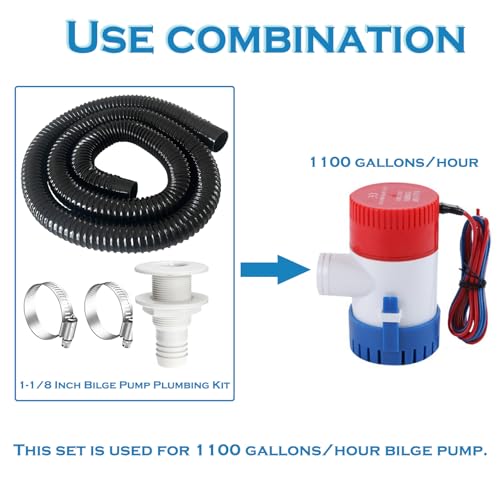 maierke Kit de instalação de mangueira de bomba de esgoto de barco 1-1/8, bomba de porão elétrica 11