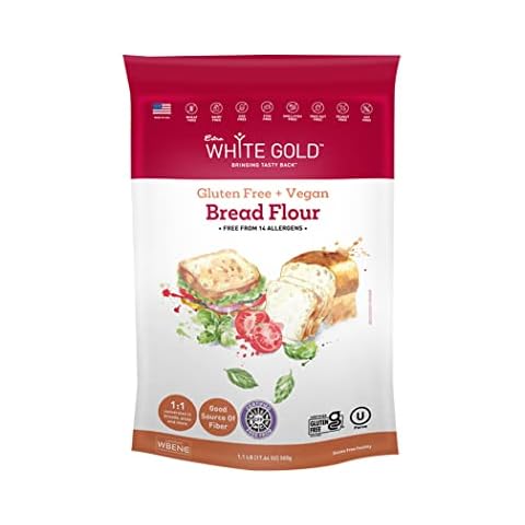 Extra White Gold Gluten Free Bread Flour Blend – Kosher, Vegan Recipe For Breads, Yeasted Pastries , Pizza, Focaccia – Wheat, Soy, Nut and Dairy Free – 1.1 Pound Cover