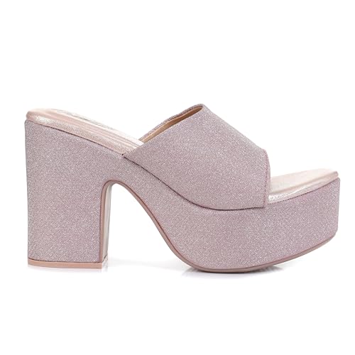 Image of ROZLYN Women's Glitter Block Heel Platform Sandals, Open Toe High Heels