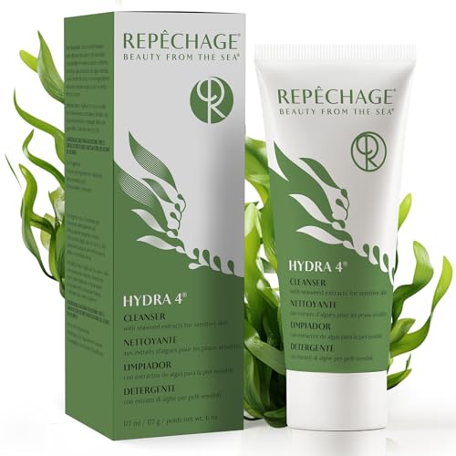 Repechage Hydra 4 Cleanser for Sensitive Skin – Gentle Daily Facial Cleanser with Seaweed Extracts, Coconut & Olive Oils, Lactic Acid for Light Exfoliation & Removes Makeup, Balances Skin, 177mL / 6oz