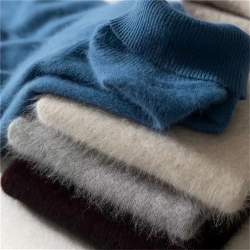 Mens Mink Cashmere Sweater Solid Color High Neck Thick Loose Jumper Classic Business Tops 5