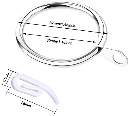 Tatuo 20 Set Metal Curtain Rings Hanging Rings 30 mm Internal Diameter with Plastic Curtain Hooks White 2.8 by 1.2 cm for Curtains and Rods (Silver)