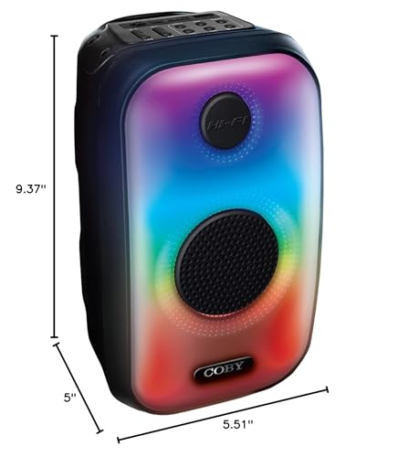Image of Coby Flame Bluetooth Party Speaker | 3 inch Bluetooth Speaker, Rechargeable Battery, USB Input, TF Card Slot | 3 LED Light Modes | Indoor /Outdoor Portable Speaker w /Handle for Parties, Gatherings, Events
