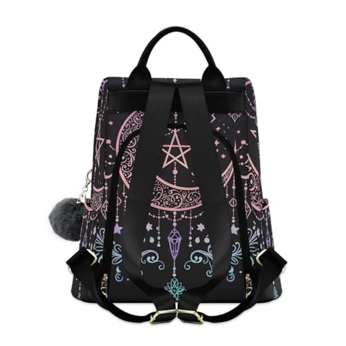 Image of ALAZA Boho Chic Style Star Pentagram Keys Feathers Backpack for Daily Shopping Travel