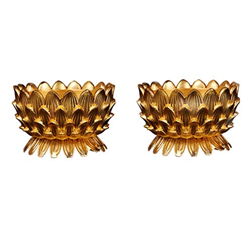 Uonlytech - 2 portavelas con Forma de Flor de Loto (Aceite, para Decorar la Mesa), Color Dorado