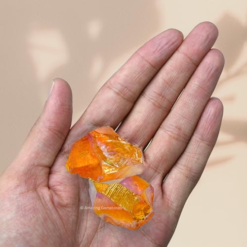 Image of Amazing Gemstone 2 Pieces Tangerine Aura Quartz Raw Crystals and Healing Stones, Natural Rocks for Meditation and DIY Raw Stones and Crystals