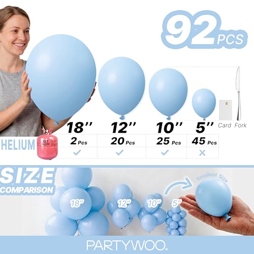 PartyWoo Light Blue Balloons 92pcs Different Sizes of 18 12 10 5 Inch Baby Pastel Sky Aqua Blue Balloon Arch Kit Garland for Birthday Gender Reveal Baby Shower Graduation Party Decorations Blue-Y4 by PartyWoo - Used condition - Image 6