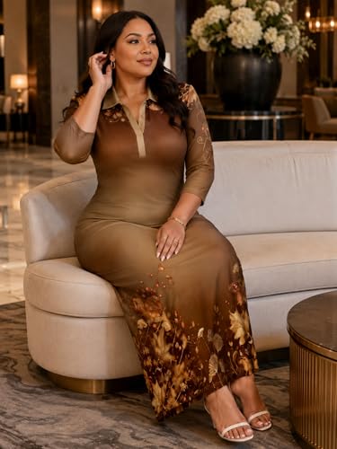 Image of PinkPatty Women's Casual 3 /4 Sleeve Polo V Neck Bodycon Maxi Dress