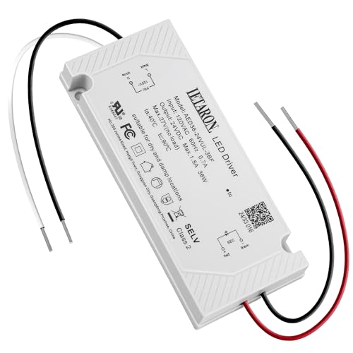 LEDXLIRBH 36W 24V LED Driver AC 120V to DC 24V Transformer 1.5A Power Supply Used for LED Strip Lights Ultra-Thin Constant Voltage Cabinet Lights and Constant Voltage LED Projects UL Certified