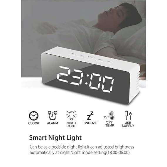 Image of Hournor Digital Alarm Clock with Large LED Display, Temperature Monitor, USB Powered, Adjustable Brightness, Snooze Alarm, Modern Desk Clock (Silver)