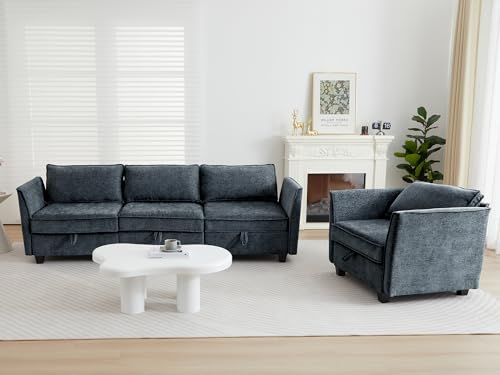 Image of ORRD 2 Piece Modular Sectional Sofa Set, Convertible Couch with Storage, Sofa Modular for Living Room, Office (Blue Grey)