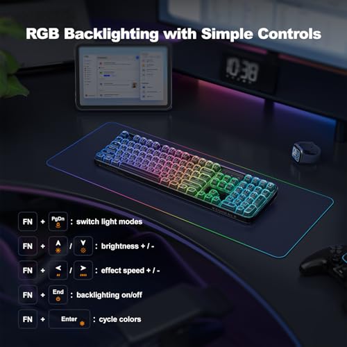Image of MOFII Tri-Mode Wireless Keyboard, Transparent Full-Size with RGB Backlit, Bluetooth 5.0 /2.4G USB /Wired Gaming Keyboard for Windows Mac PC Laptop, Black - Office & Gamers