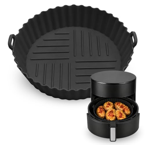 Molde Silicona Redondo para Freidora de Aire, Accesorios Freidoras de Aire, Recipiente de Silicona Redondo para Freidora, Antiadherente, Apta para freidoras de 4 a 5 litros, Silicona, Negro