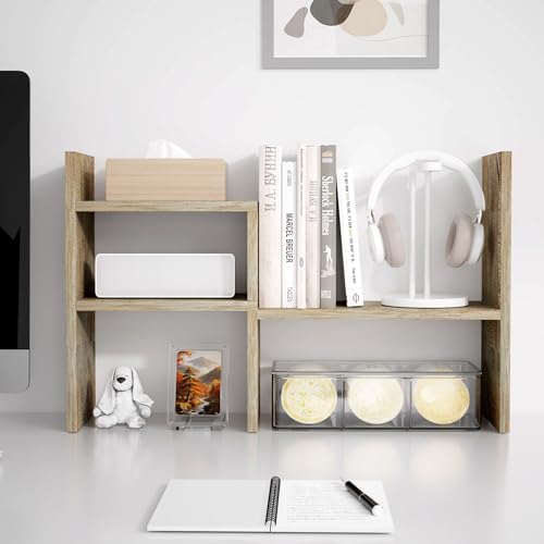 Image of Jerry & Maggie Office Desk Organizers and Accessories for College Dorm Decor, Supplies Wooden Desk Organizer for Plants, Cubicle Shelf of Makeup Organizer for Cute Room Decor, Grey Oak