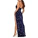 Women's Sexy V Neck Thigh-high Slit Bodycon Maxi Long Dress Club Party Dress (Blue-3-L)