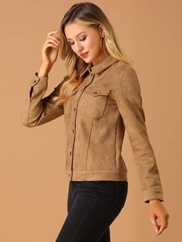 allegra k women39s turn-down collar flap pockets snap button faux suede jacket