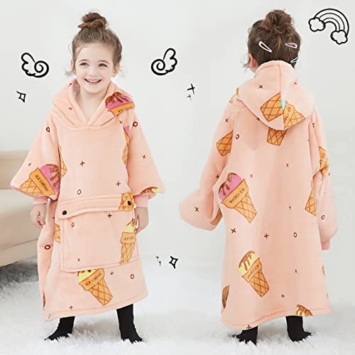 Image of KFUBUO Wearable Blanket Hoodie for Kids With Pocket Toddlers 2-6 Year Old | Ice Cream, Sherpa, Heavy Material, Oversized Sweatshirt Blanket, Kids Blanket, Girl Boy Gifts, Cozy Gifts for Kids