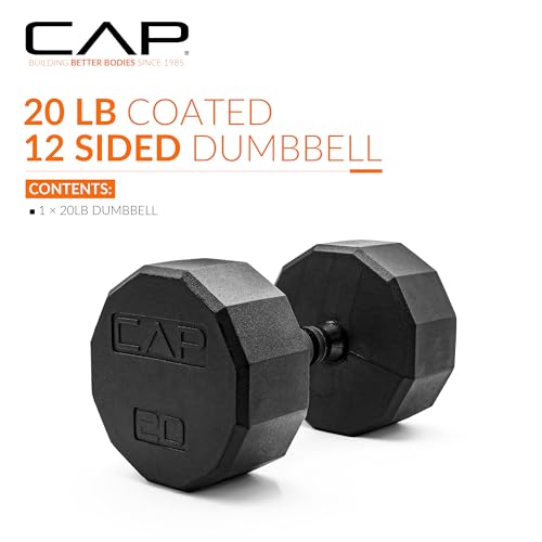 Image of CAP Rubber Coated Dumbbell Weights, Free Weights for Home Gym Strength Training, Anti-Roll Hex Dumbbells with Black, Chrome & Comfort Grip Handles, Singles