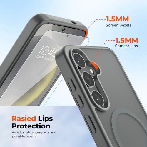 Image of SUPFINE Magnetic for Samsung Galaxy S24 Plus Case / S25 Plus Case with Screen Protector, (Built-in Magnets) (Military Grade Drop Protection) Slim Translucent Shockproof Phone Case,Titanium Gray
