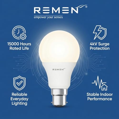Image of REMEN 7W LED Bulb B22 Base Pack of 6 | 6500K Cool Day Light | 735 Lumens | BIS Certified & BEE 2 Star | 105 lm /W High Efficiency | LED Bulb for Home, Bedroom, Kitchen & Office