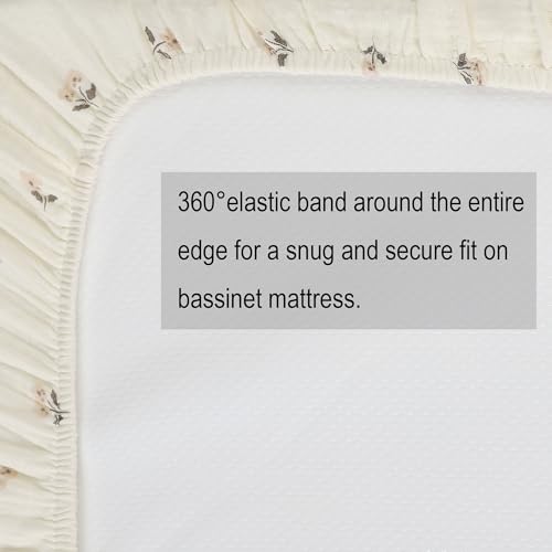 Image of Onacosht Muslin Bassinet Sheets 33 inchx19 inch, 3 Pack 100% Cotton, Pink & Floral | Compatible with Mika Micky, KoolaBaby 3-in-1, Baby Delight & Dream on Me Rectangle Bedside Mattress, baby girl, 100% Cotton