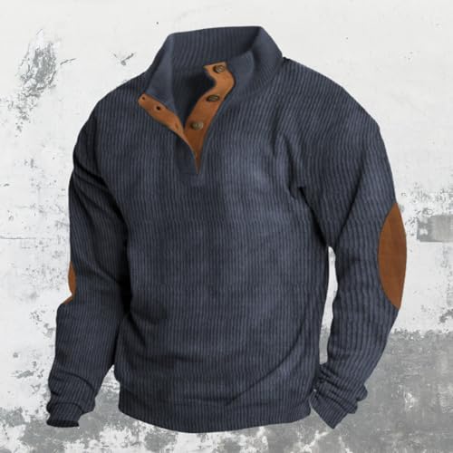 HOTYD Men's Corduroy Sweatshirt Casual Long Sleeve Stand Collar Button Henley Pullover Men Soft Fall Vintage Sweatshirts2
