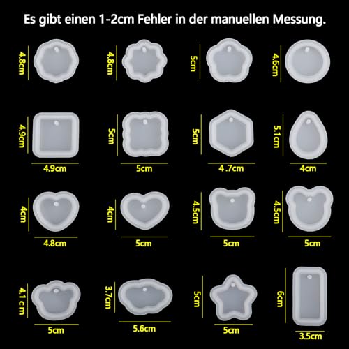 EPODA16 Stück Epoxidharz Formen Schlüsselanhänger, Silikonform Anhänger, Silikonformen Gießformen Schmuck mit Loch