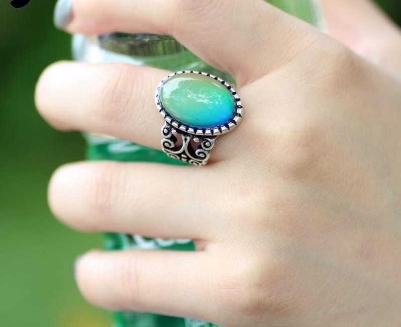 LOKILOKI 2 Uds Anillos De Estado De Ánimo Que Cambian De Color Chapados En Plata Antigua Que Cambian La Temperatura del Color Conjunto De Anillos De Sensación De Emoción para Mujeres/Hombres